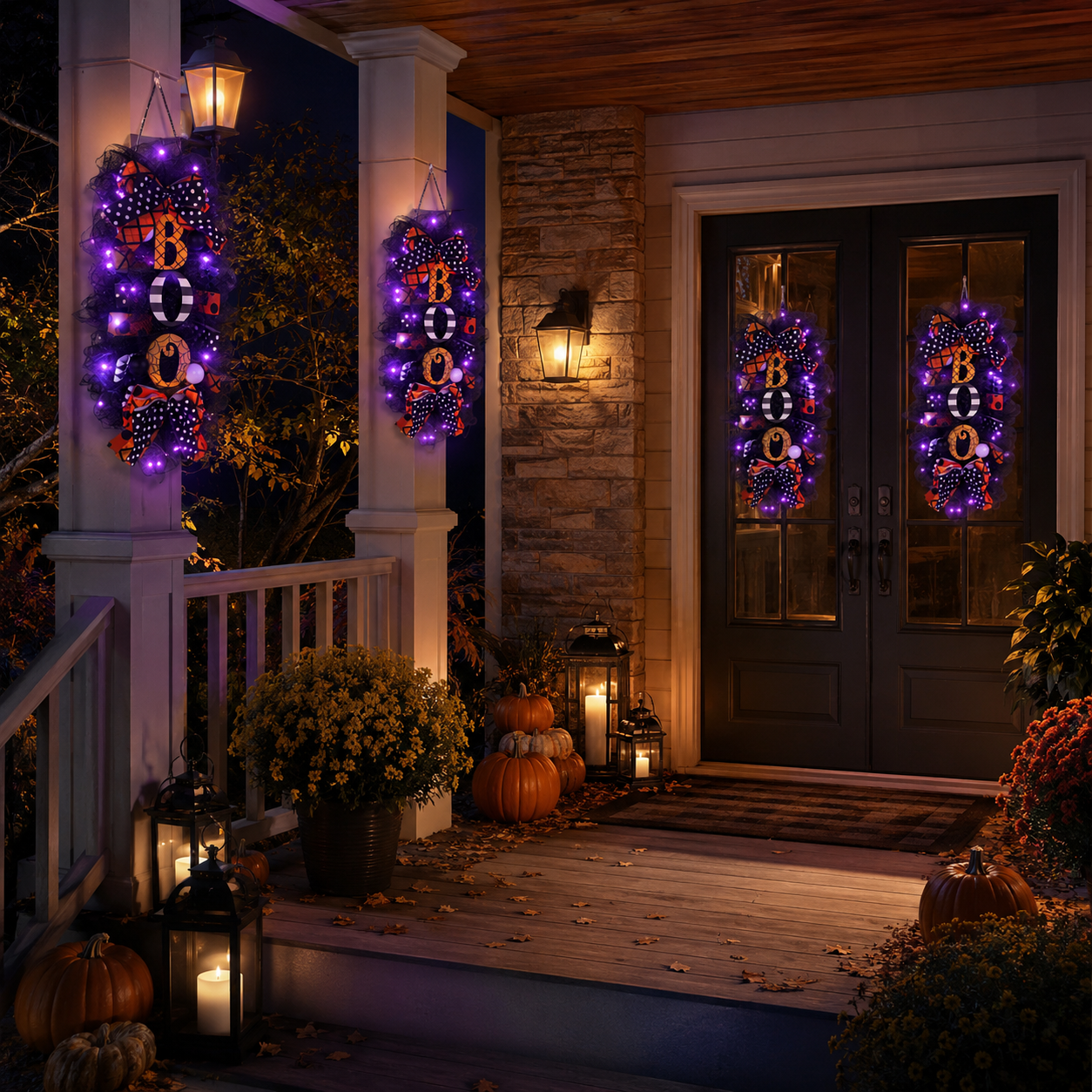 Lighted Halloween BOO Door Hanging Decoration with Purple Lights & Remote Control 💜