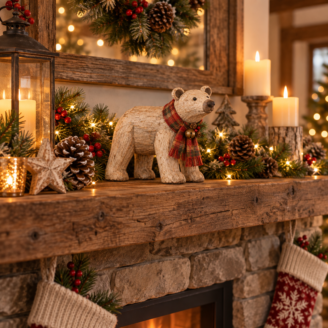 Rustic Christmas Polar Bear Figurine🐻