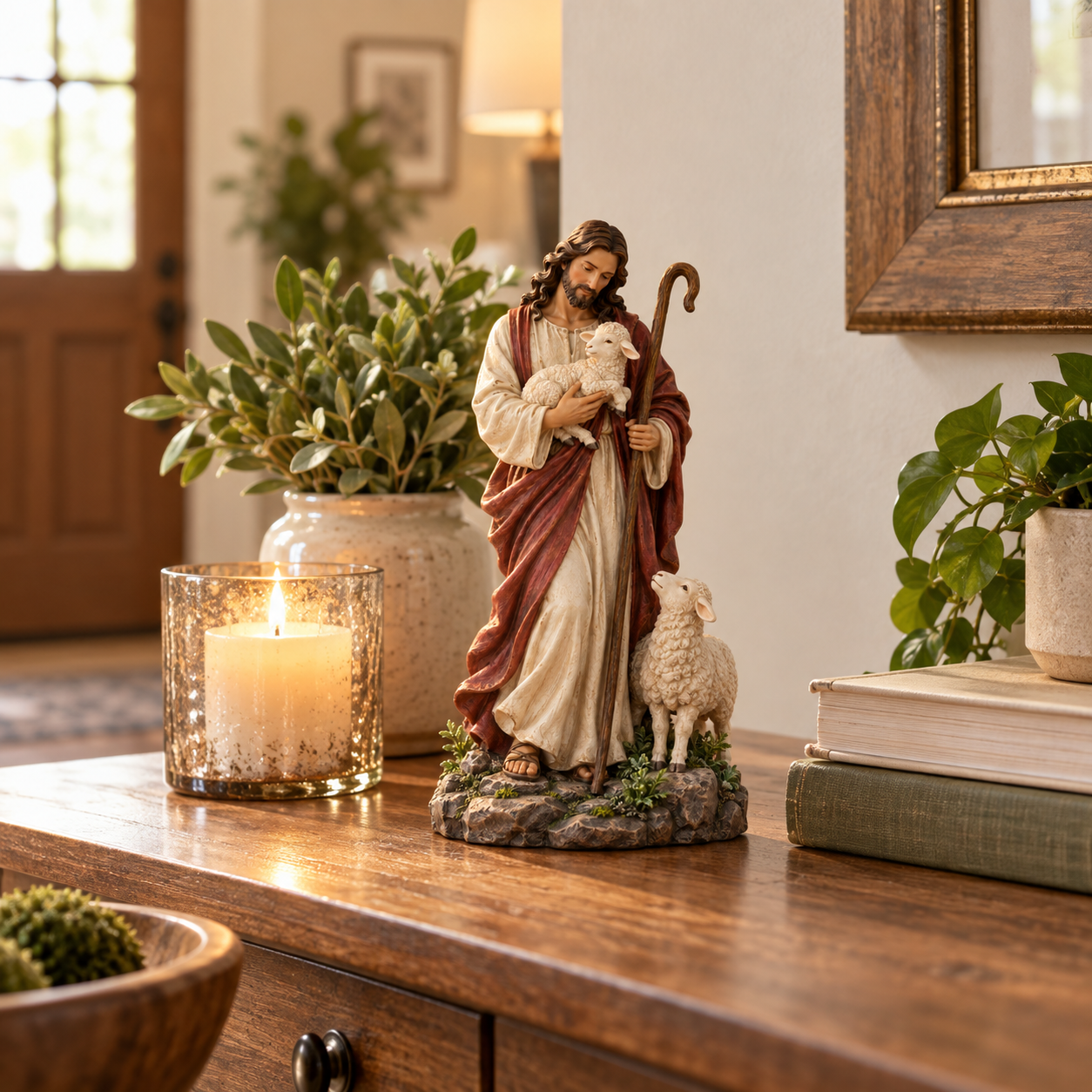 Jesus Good Shepherd Resin Figurine with Lambs✨