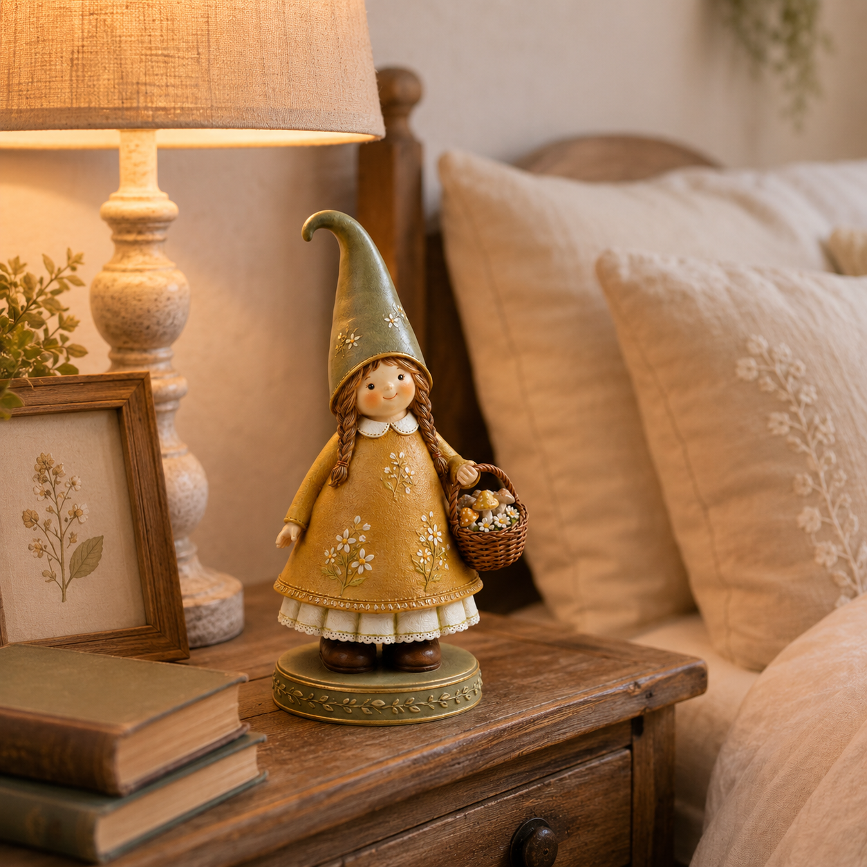 Charming Woodland Girl Resin Figurine with Mushroom Basket🍄