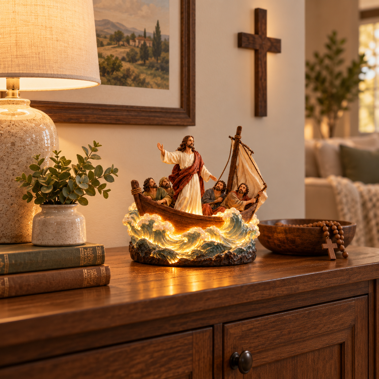 ✝️Jesus Calms the Storm Lighted Resin Figurine