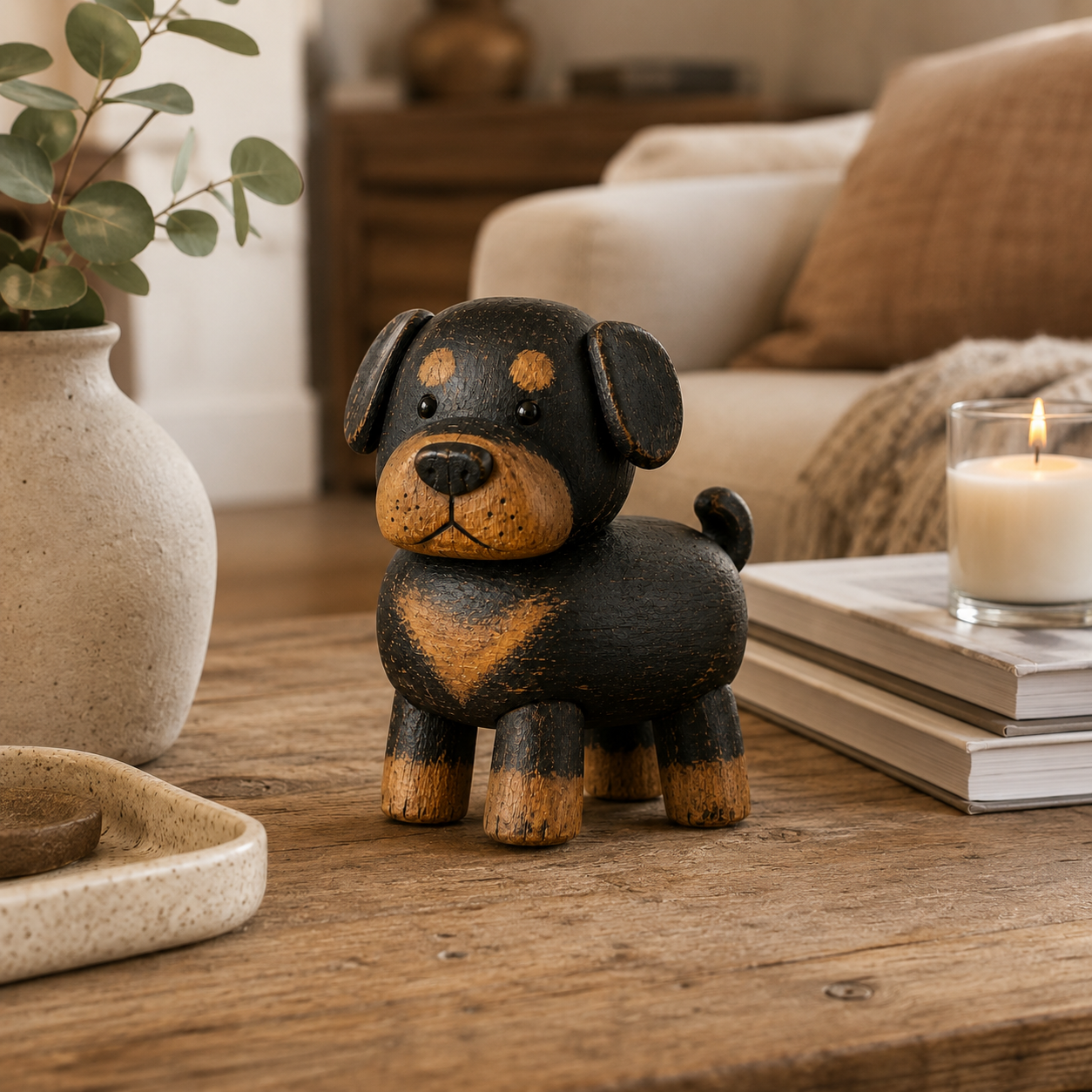 🐾 Rustic Wooden Rottweiler Figurine