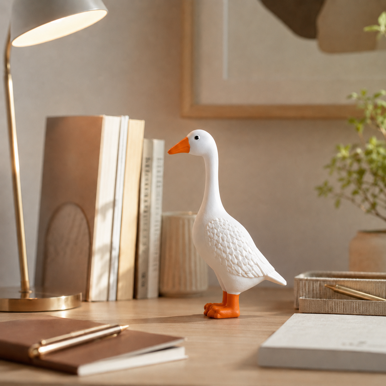 Elegant Goose Figurine – Natural Resin Decorative Statue