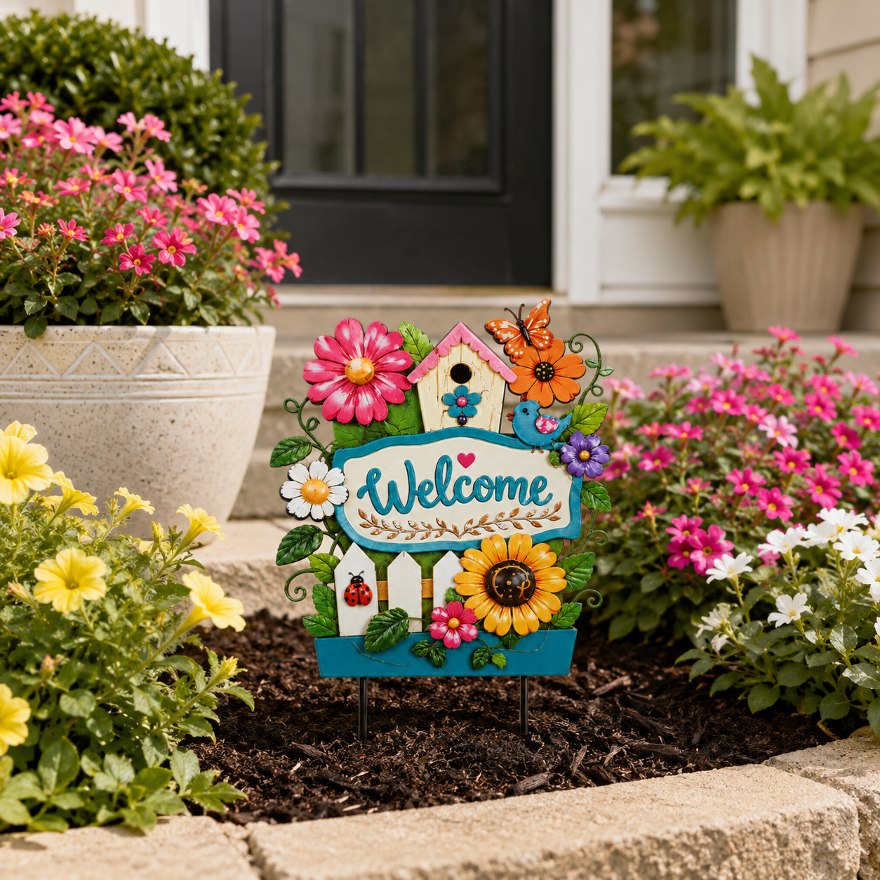 Welcome every guest with colorful flowers and a warm, inviting glow 🏡✨