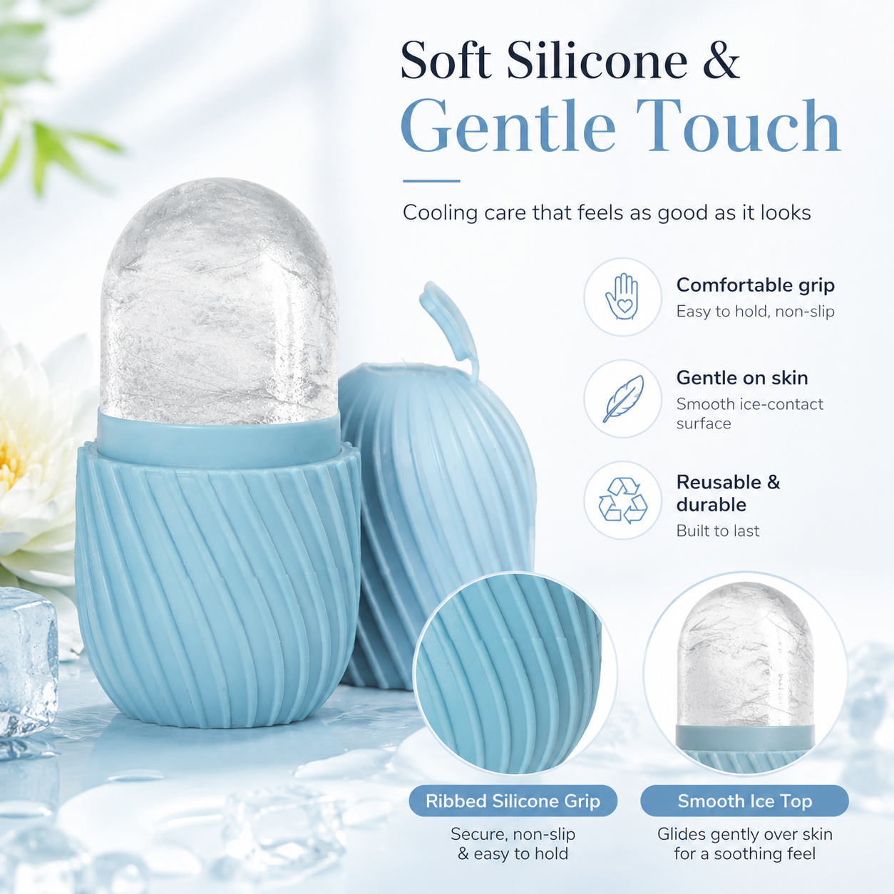 Facial Ice Cube Massager – Portable Silicone Ice Mold for Pores & Skin Care
