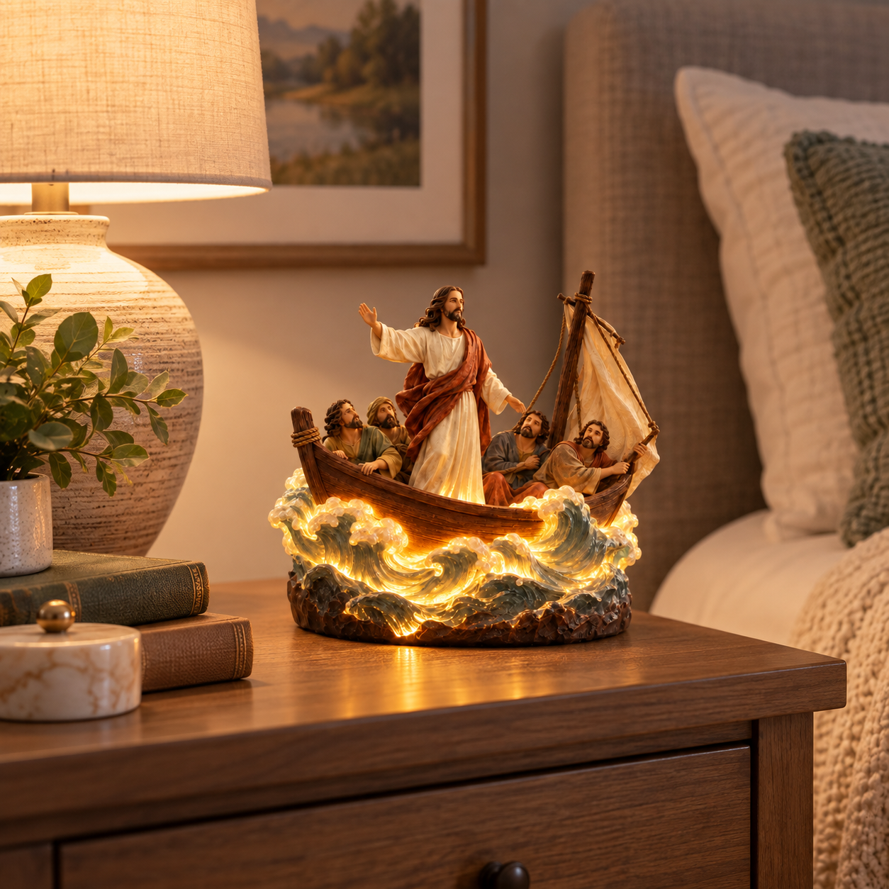 ✝️Jesus Calms the Storm Lighted Resin Figurine