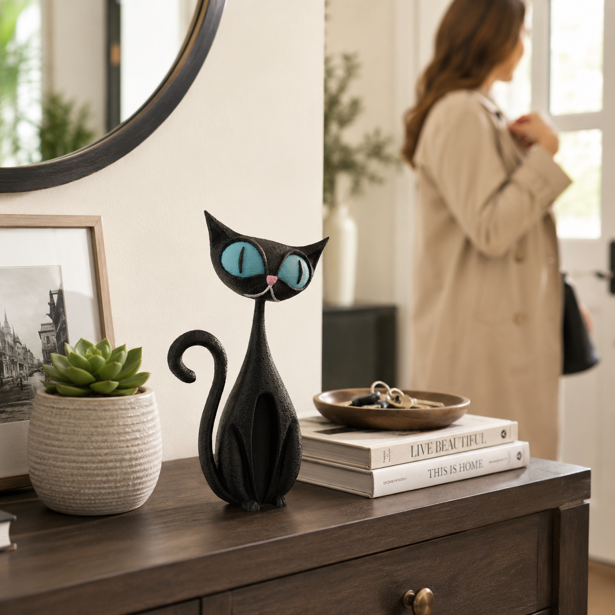 Whimsical Big-Eyed Black Cat Resin Figurine 🐈‍⬛✨