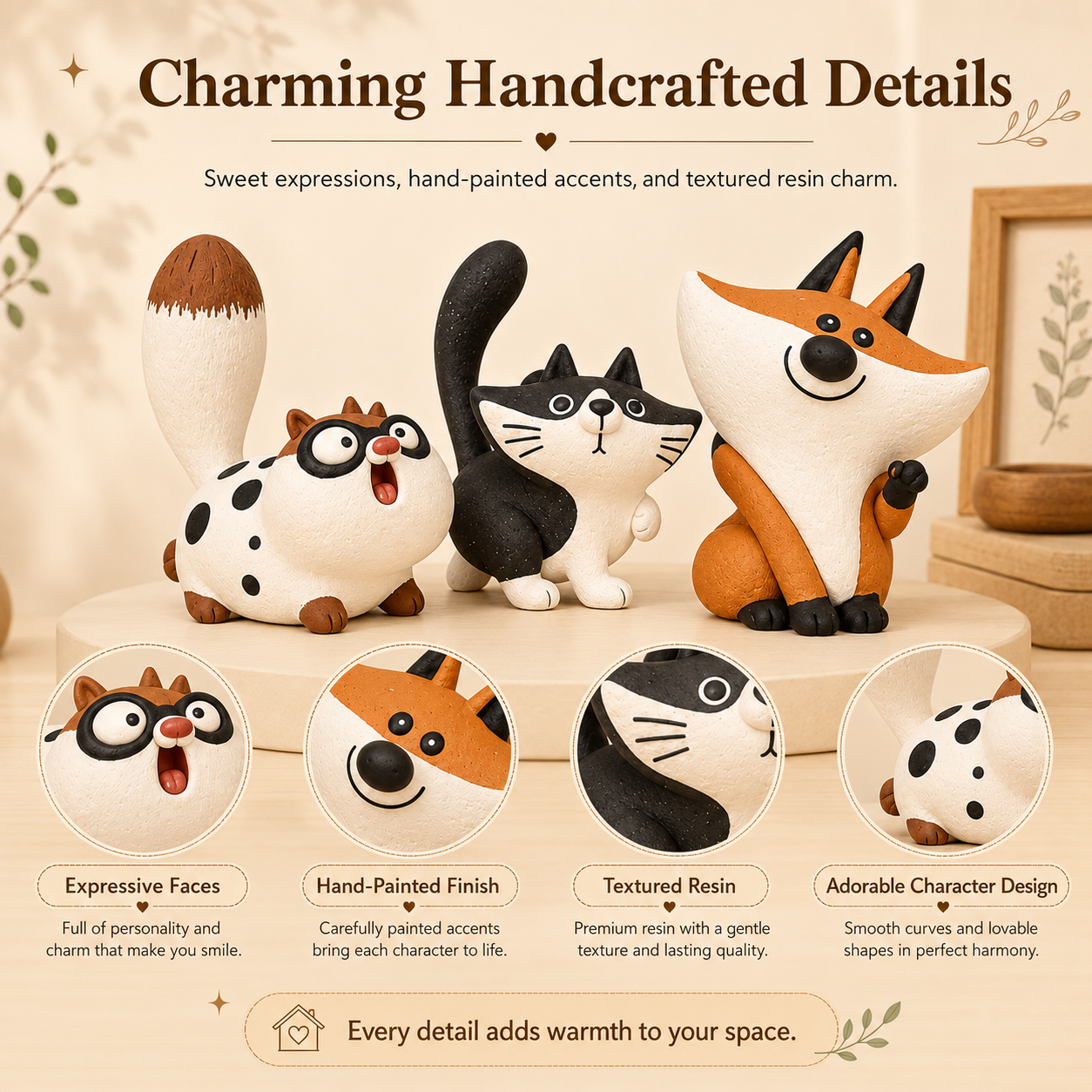 Three Adorable Characters in One Coordinated Set for a Complete and Cheerful Home Display 🐱🦊✨
