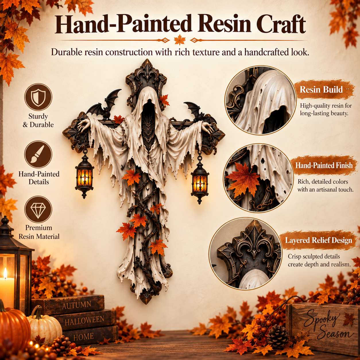 Lighted Halloween Ghost Cross Wall Decor