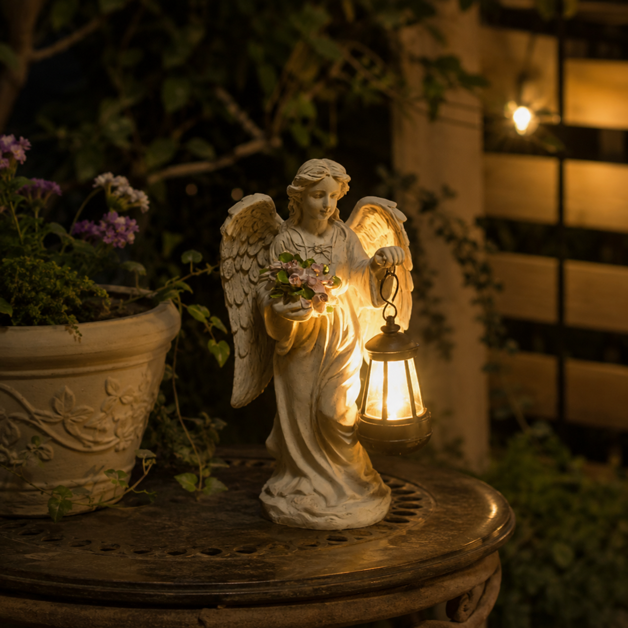 Lighted Angel Garden Statue with Lantern, Outdoor Angel Figurine Decor, Memorial Solar-Style Garden Ornament for Patio, Yard, Pathway and Home Decoration