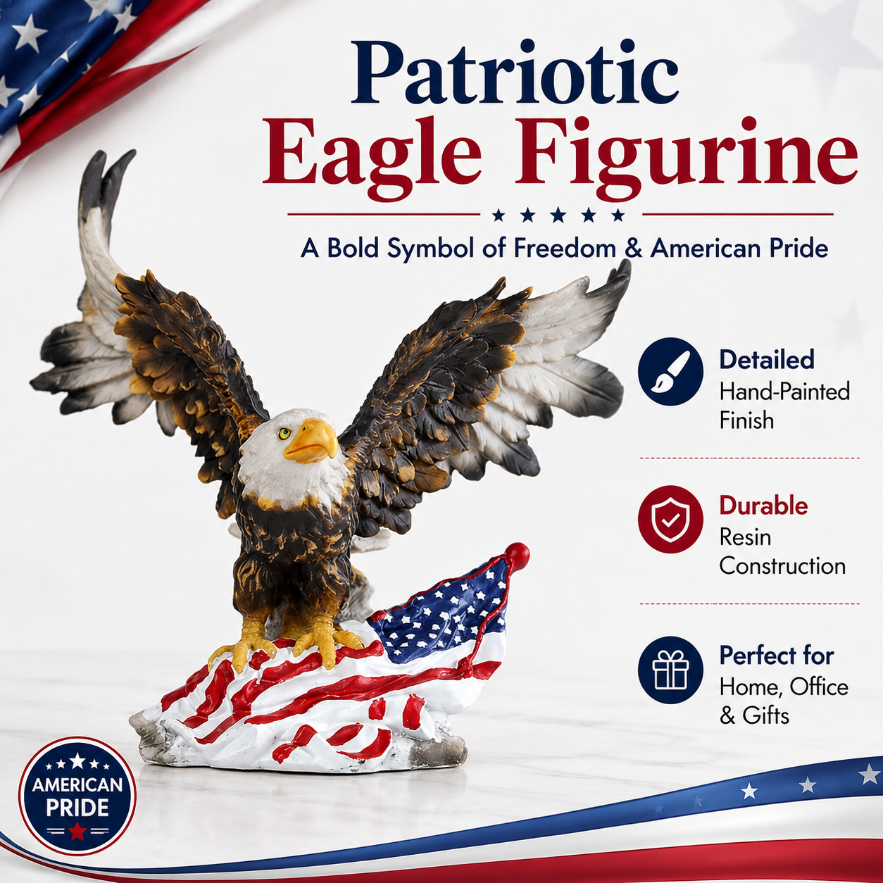 Patriotic Eagle Figurine – "Soaring Freedom"