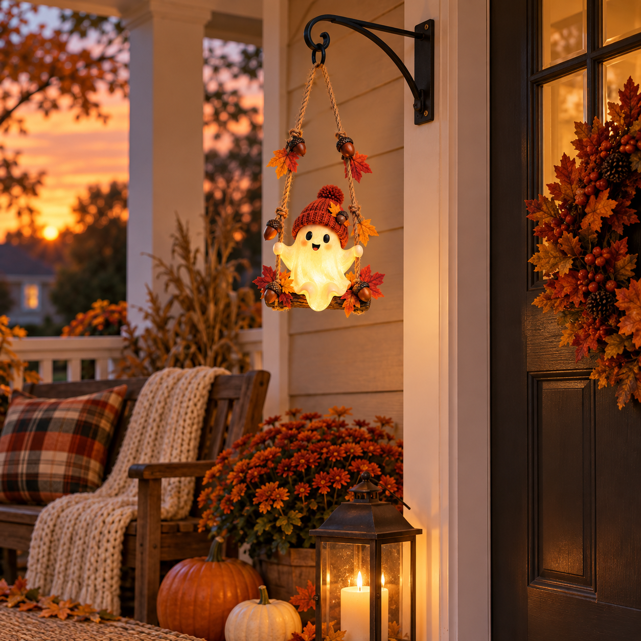 Lighted Fall Ghost Swing Hanging Decor🍂