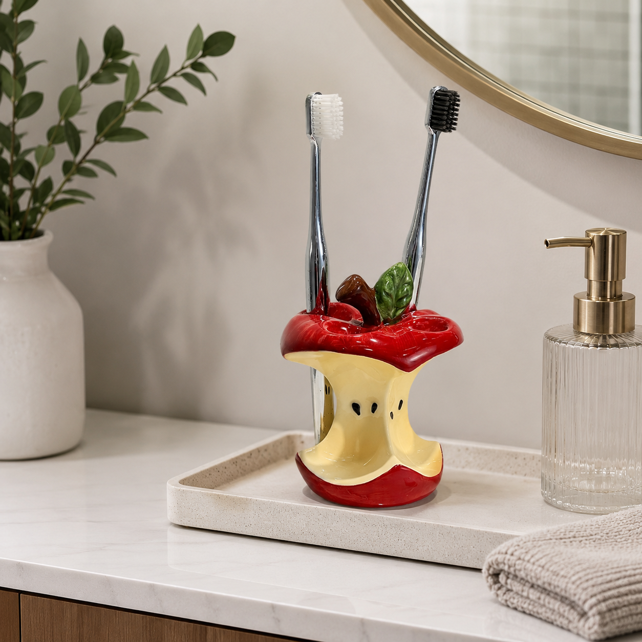 Apple Toothbrush Holder | Ceramic Apple Bathroom Organizer