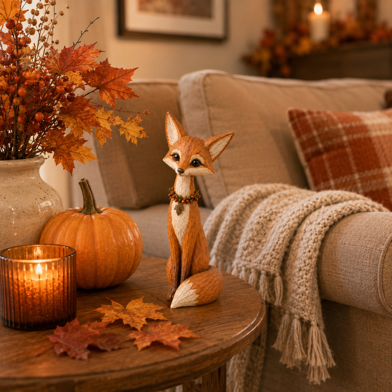 Hand-Carved Wooden Fox Figurine – 11.8-Inch Slim Woodland Tabletop Décor 🍂