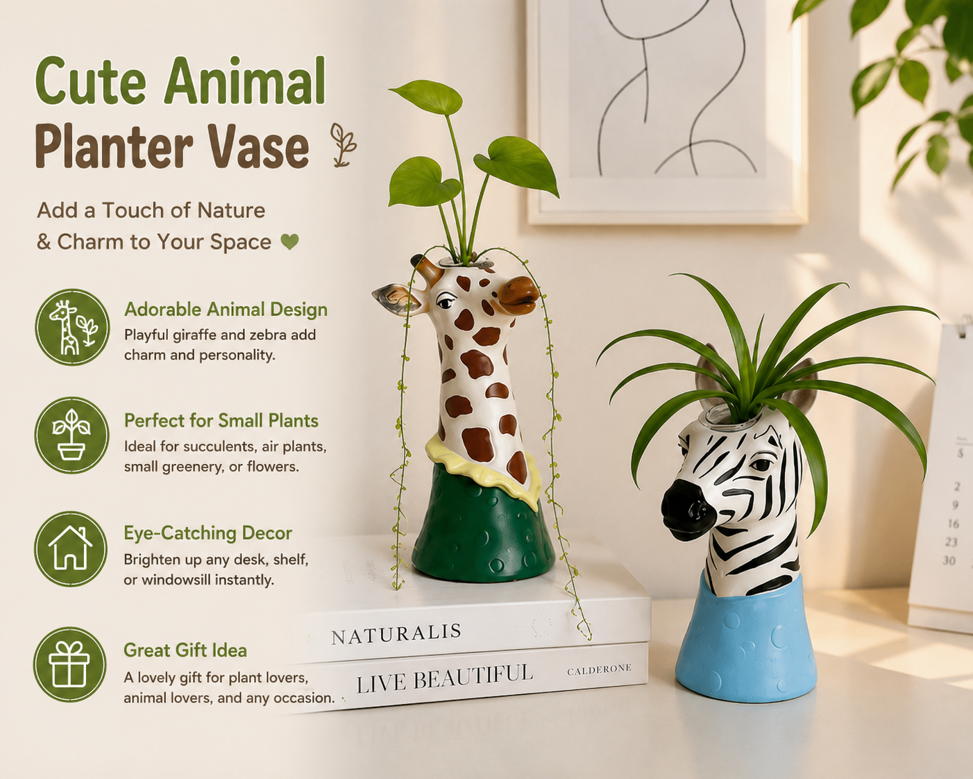 Cute Giraffe & Zebra Planter Vase