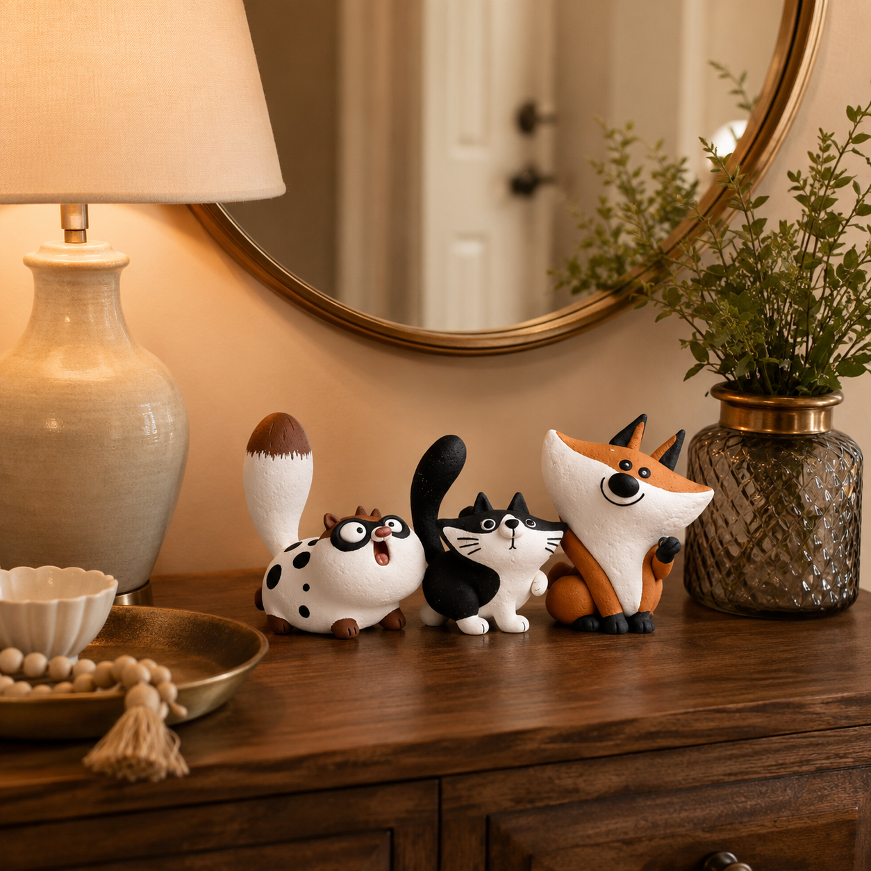 Three Adorable Characters in One Coordinated Set for a Complete and Cheerful Home Display 🐱🦊✨