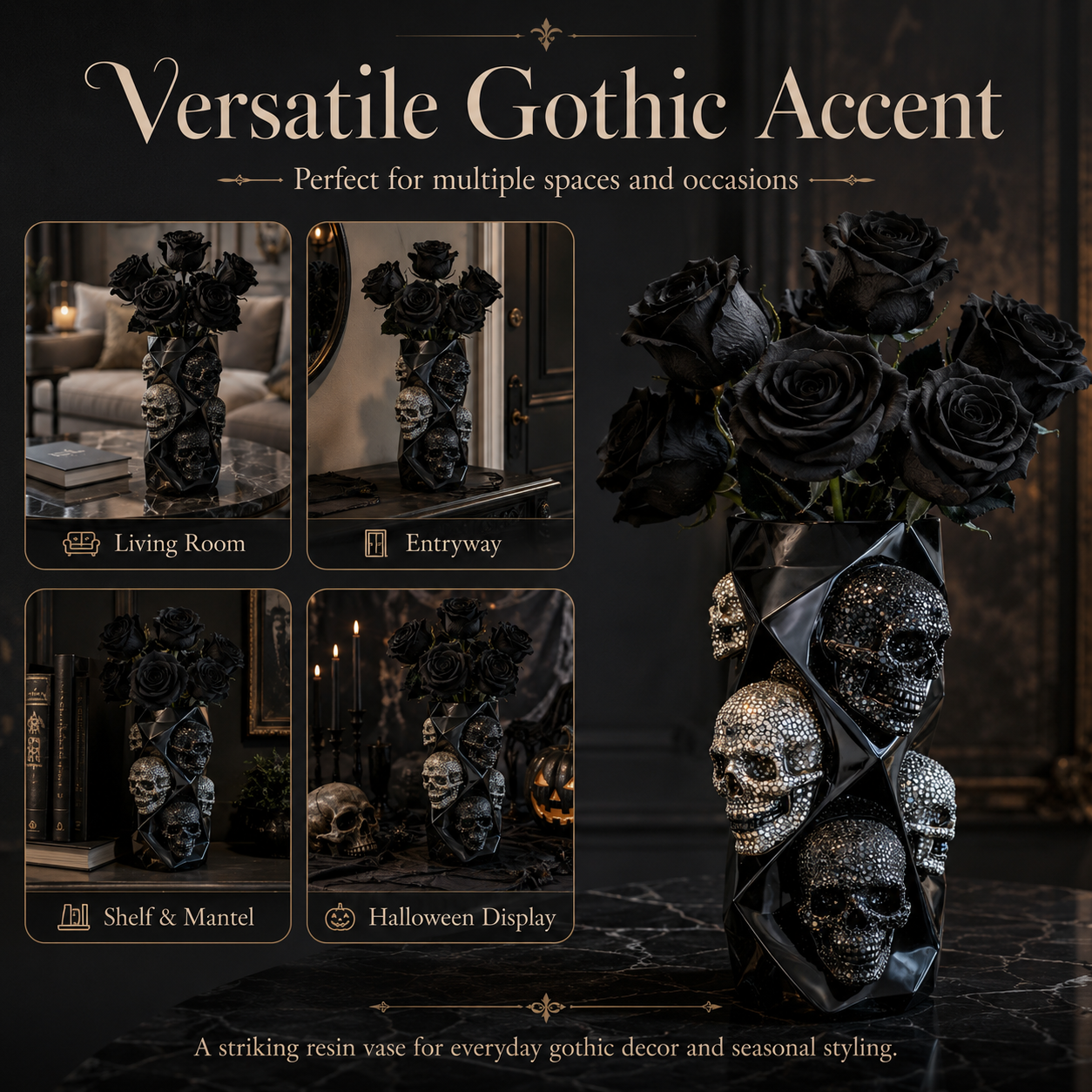 Gothic Skull Resin Vase for Dark Floral Decor 🖤💀