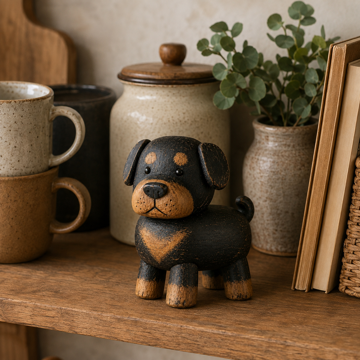 🐾 Rustic Wooden Rottweiler Figurine