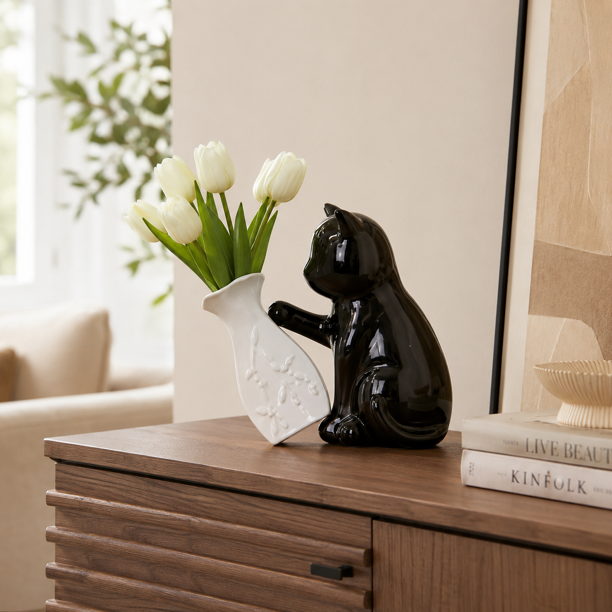 Black Cat Flower Vase Decor