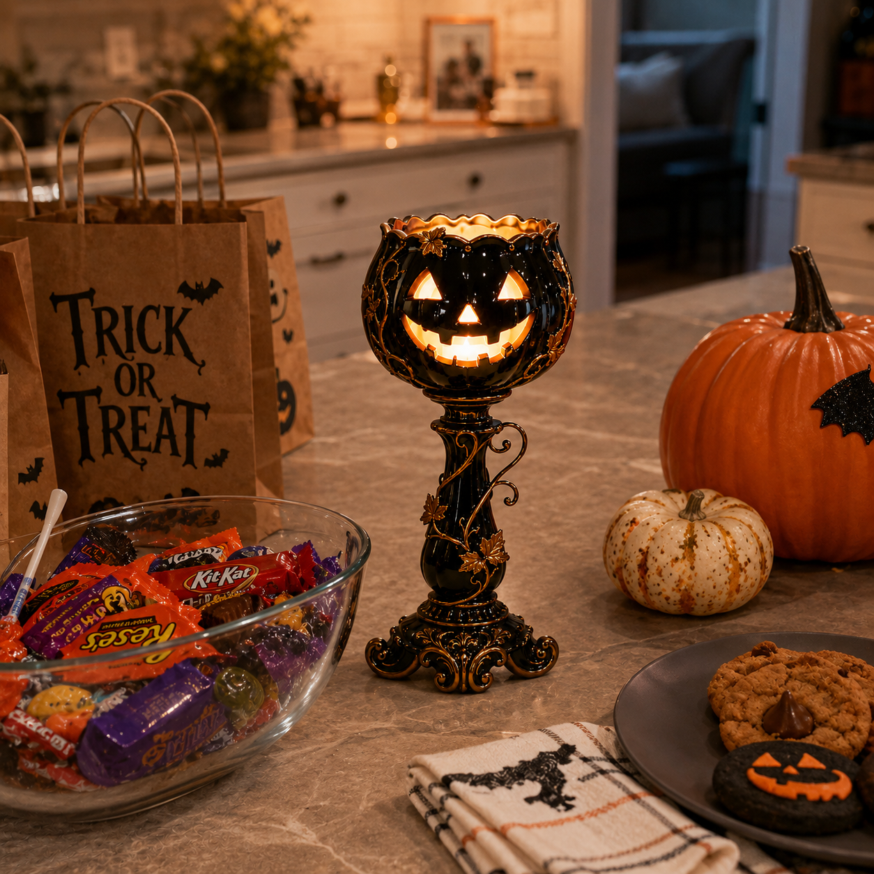 🎃 Elegant Black Pumpkin Candle Holder