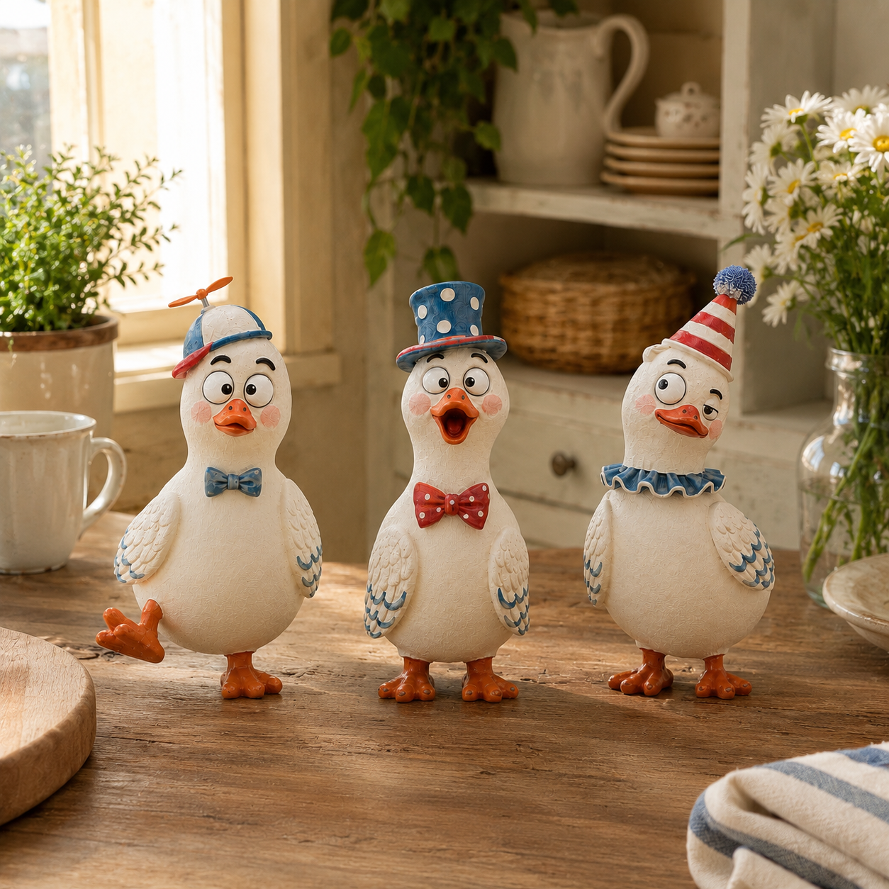 🦆 3-Piece Quirky Duck Resin Figurine Set – Funny Farmhouse Tabletop Décor