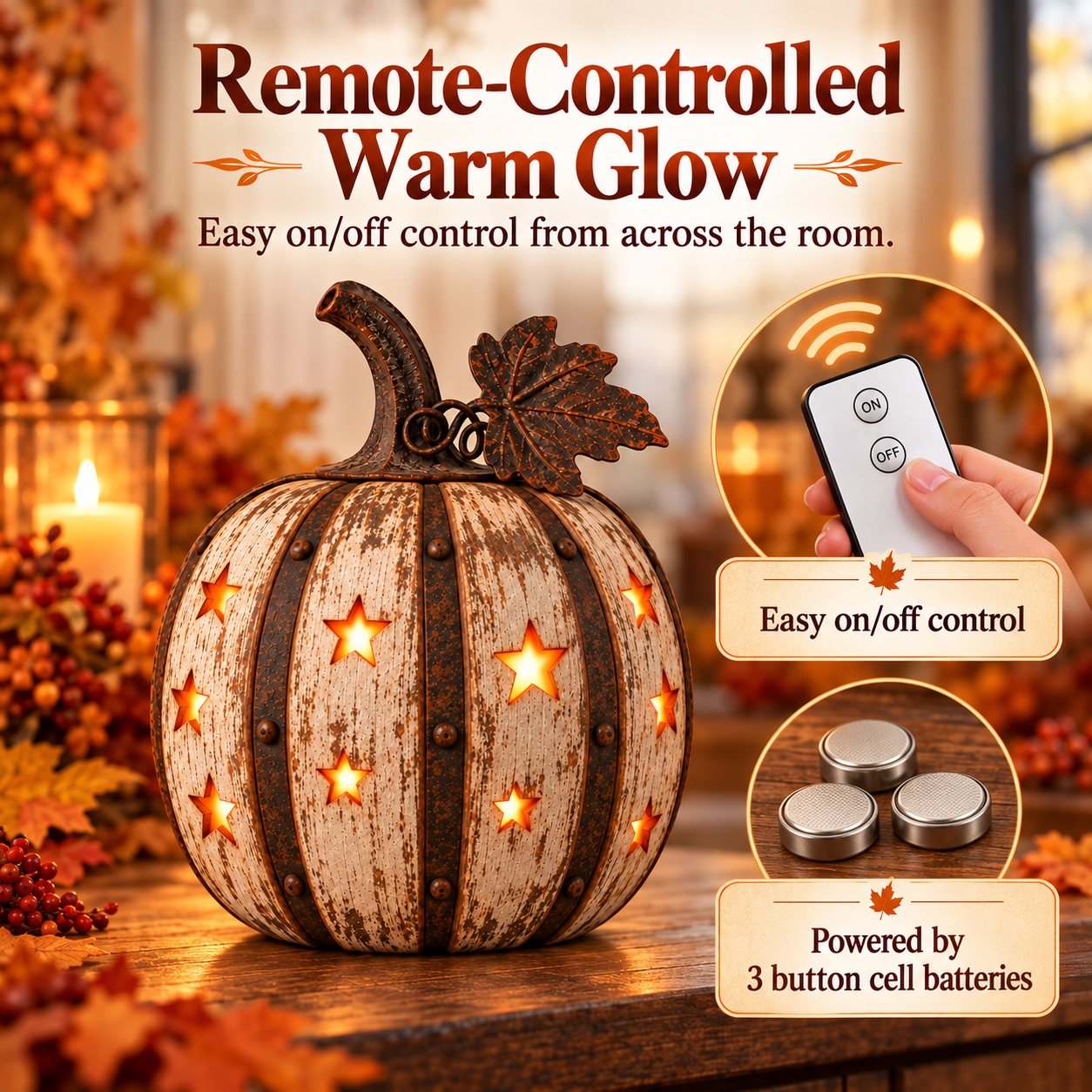 Rustic Starry Pumpkin Lantern Halloween Decor with Remote Control Light ✨🎃
