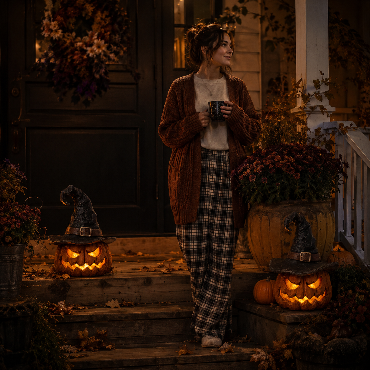 🎃 Light-Up Witch Hat Pumpkin Decoration – Remote-Controlled Halloween Resin Jack-O’-Lantern with LED Glow