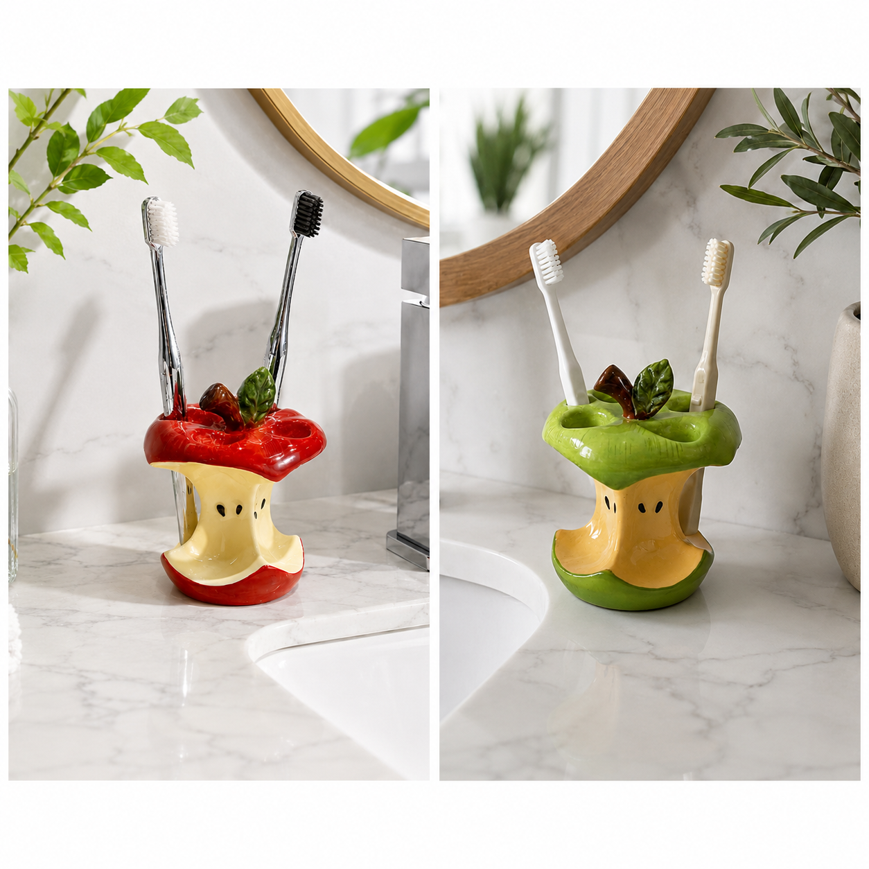 Apple Toothbrush Holder | Ceramic Apple Bathroom Organizer