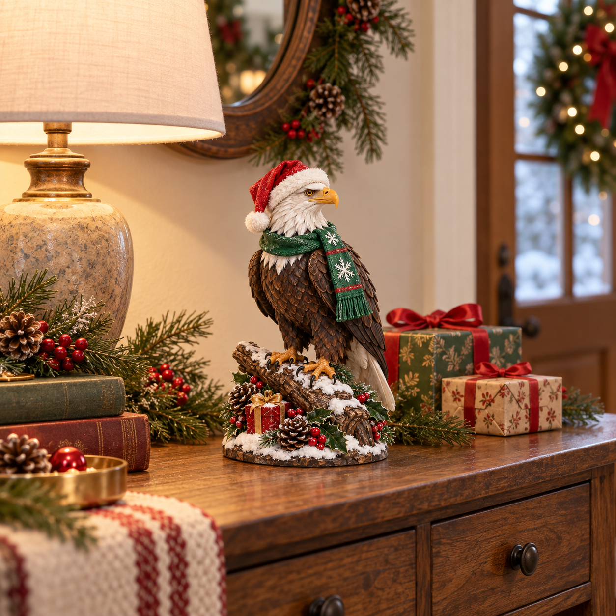 Christmas Bald Eagle Figurine with Santa Hat & Scarf🦅🎄