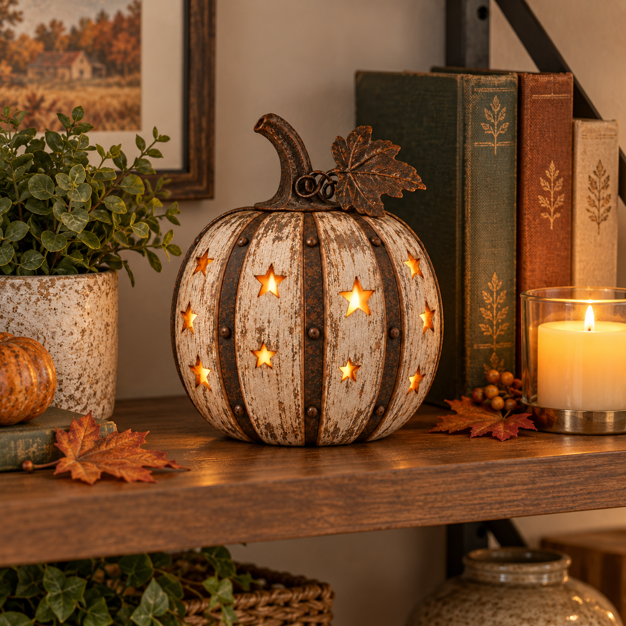 Rustic Starry Pumpkin Lantern Halloween Decor with Remote Control Light ✨🎃