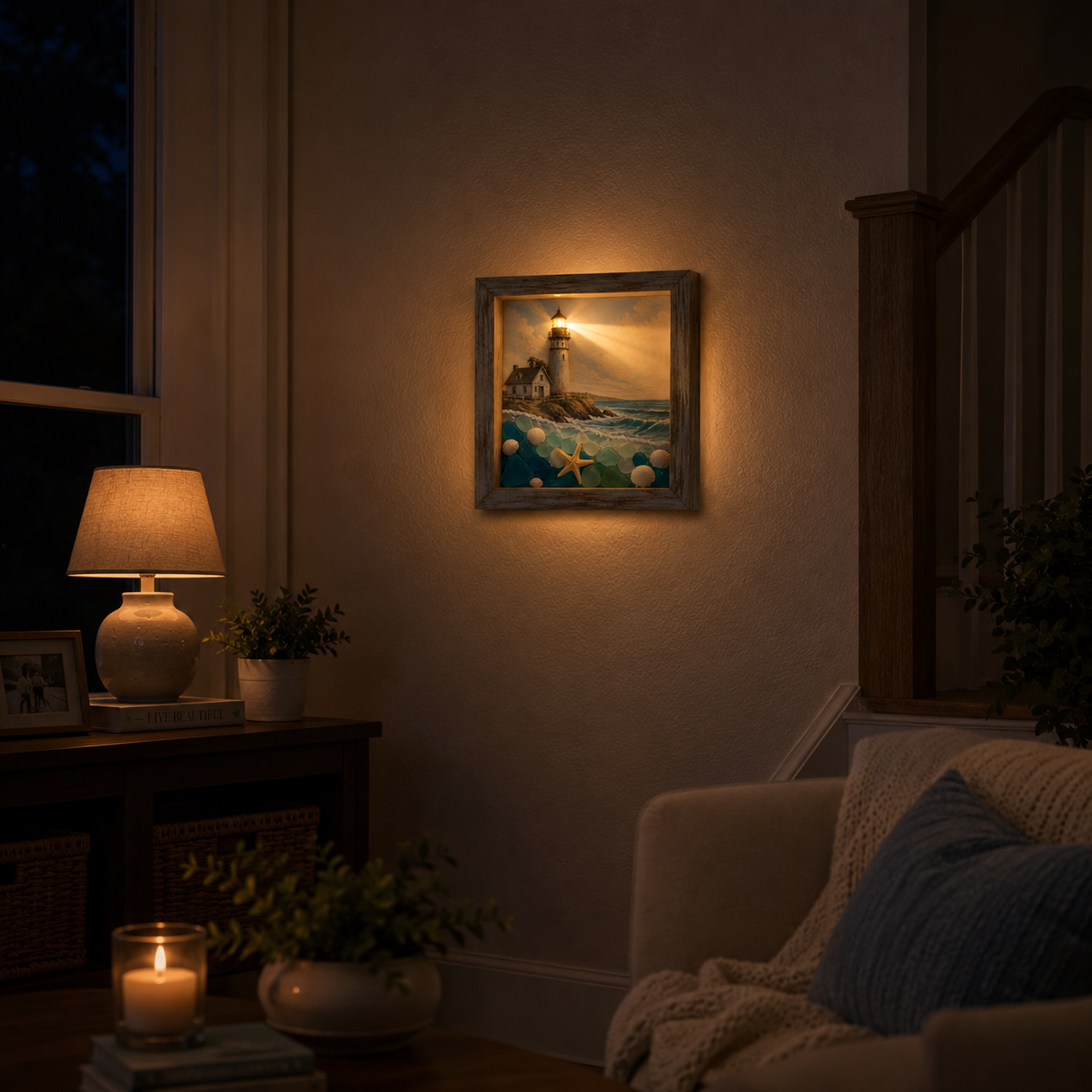 🌊 Lighted Coastal Lighthouse Shadow Box Wall Art ✨
