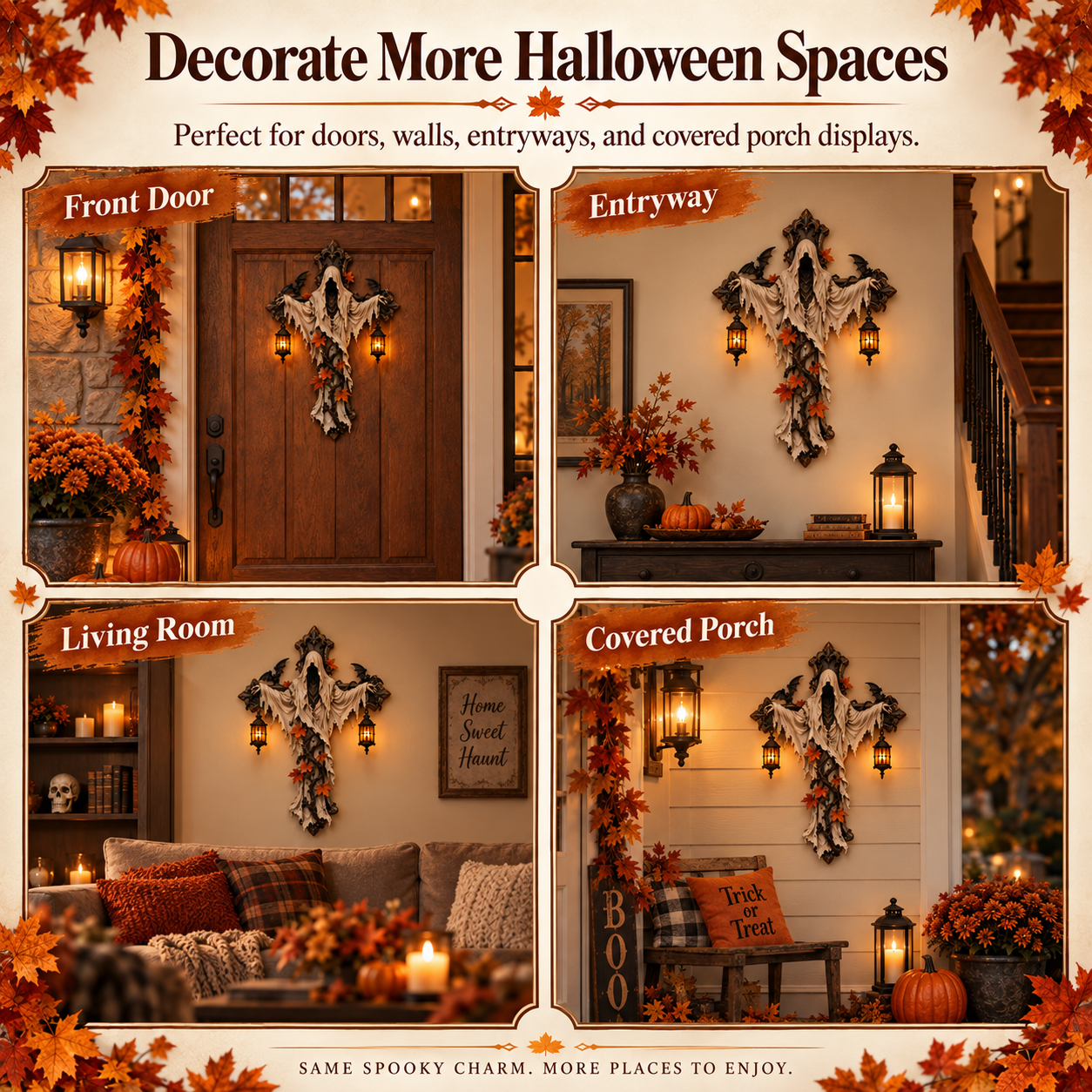 Lighted Halloween Ghost Cross Wall Decor