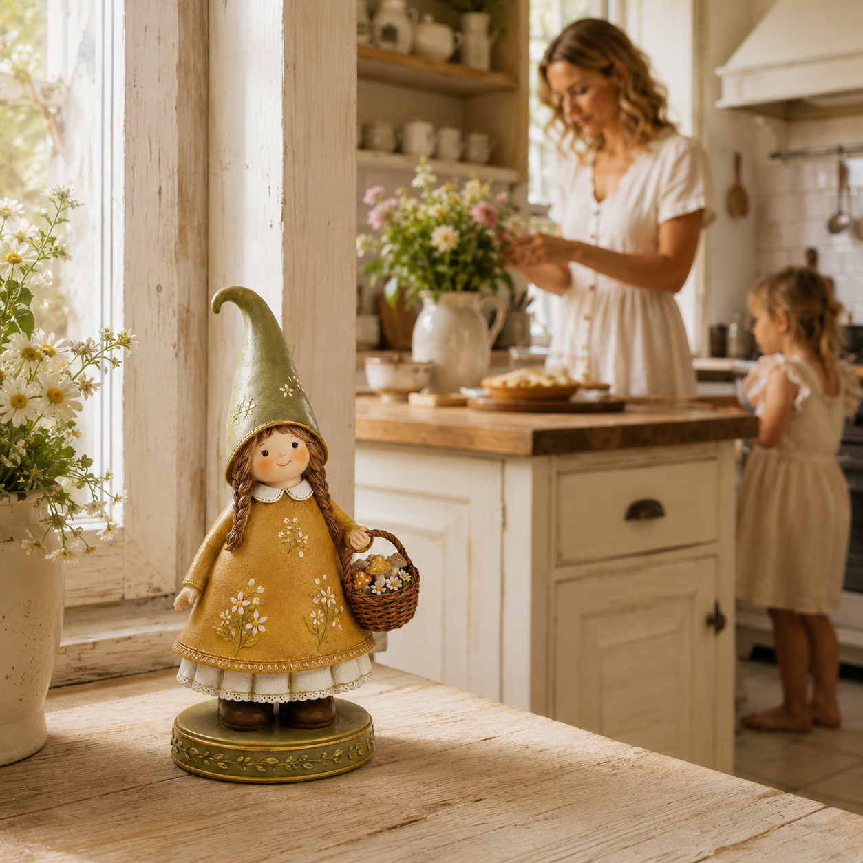 Charming Woodland Girl Resin Figurine with Mushroom Basket🍄