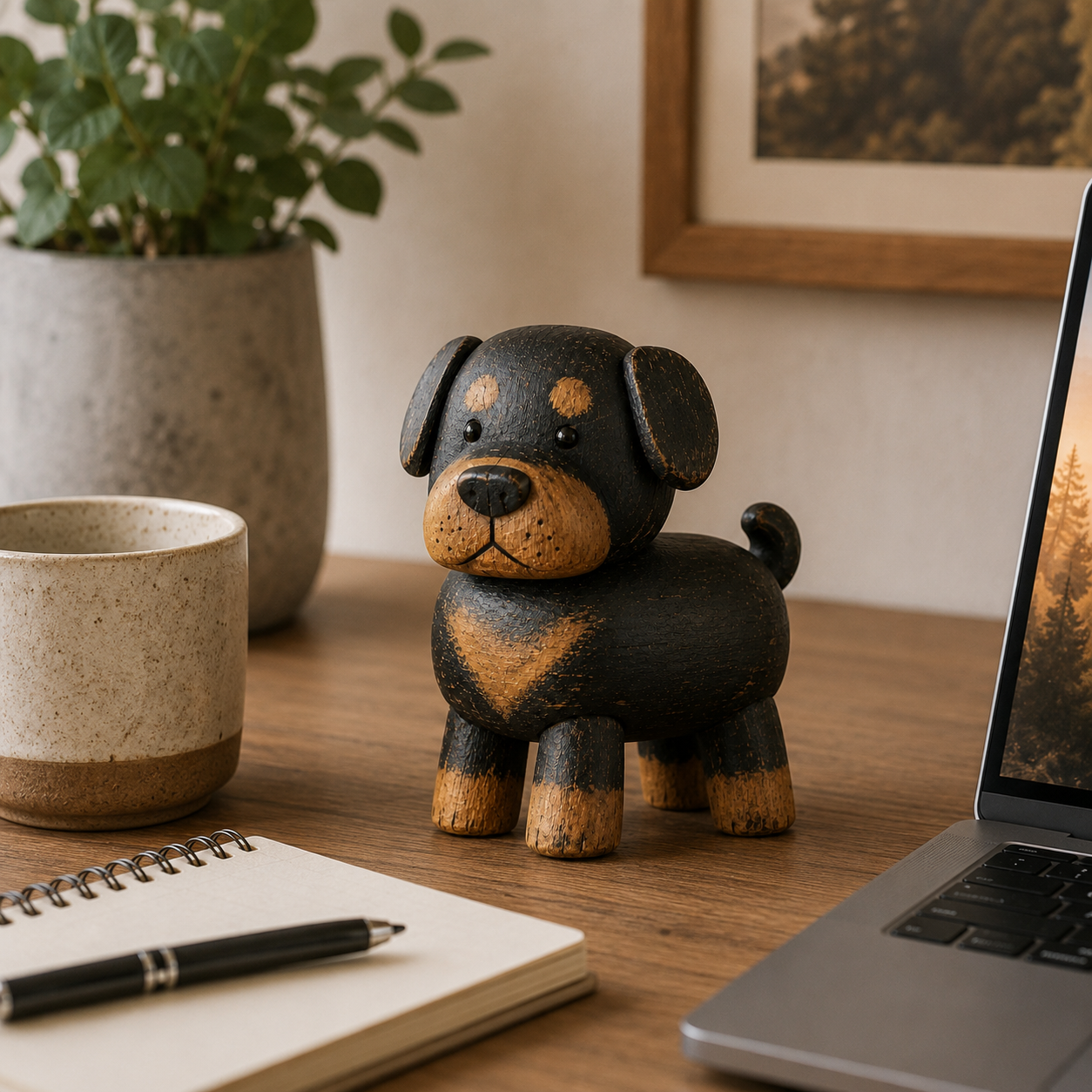 🐾 Rustic Wooden Rottweiler Figurine