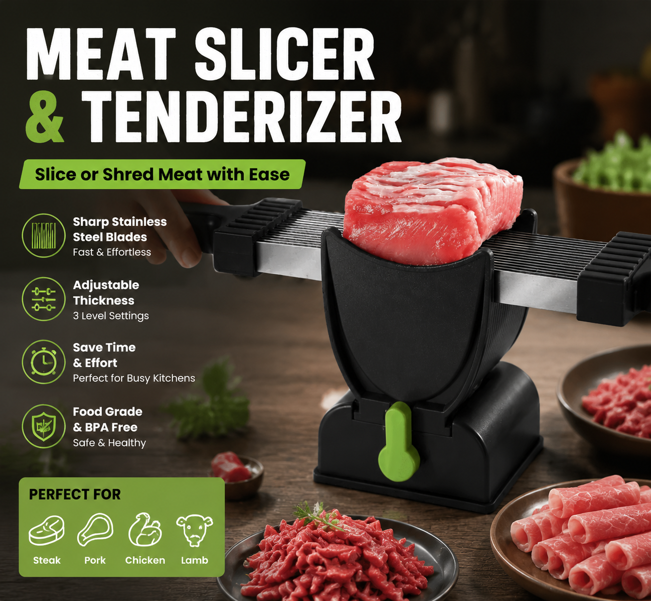 Multi-Functional Meat Slicer Slice, Shred & Cube Effortlessly