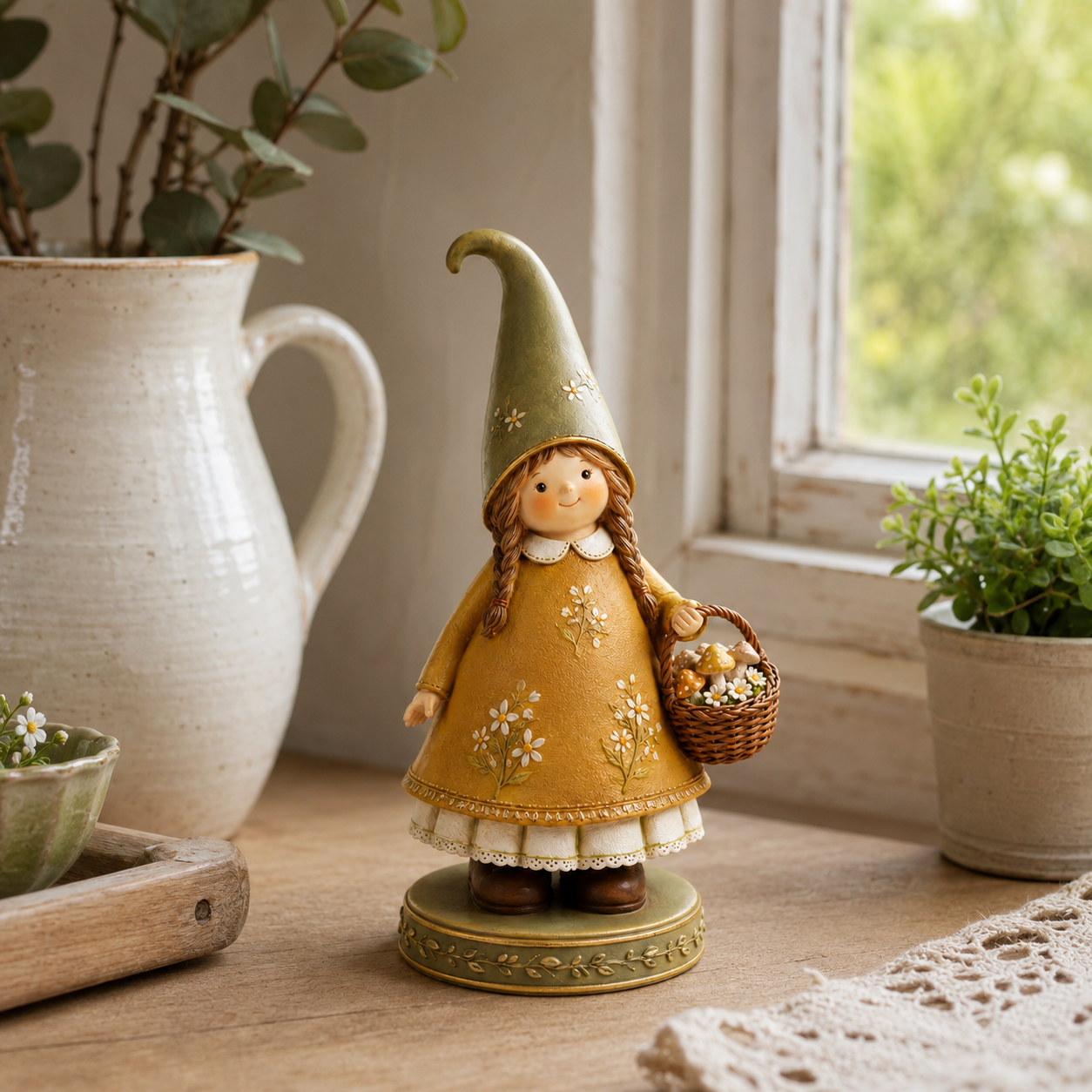 Charming Woodland Girl Resin Figurine with Mushroom Basket🍄