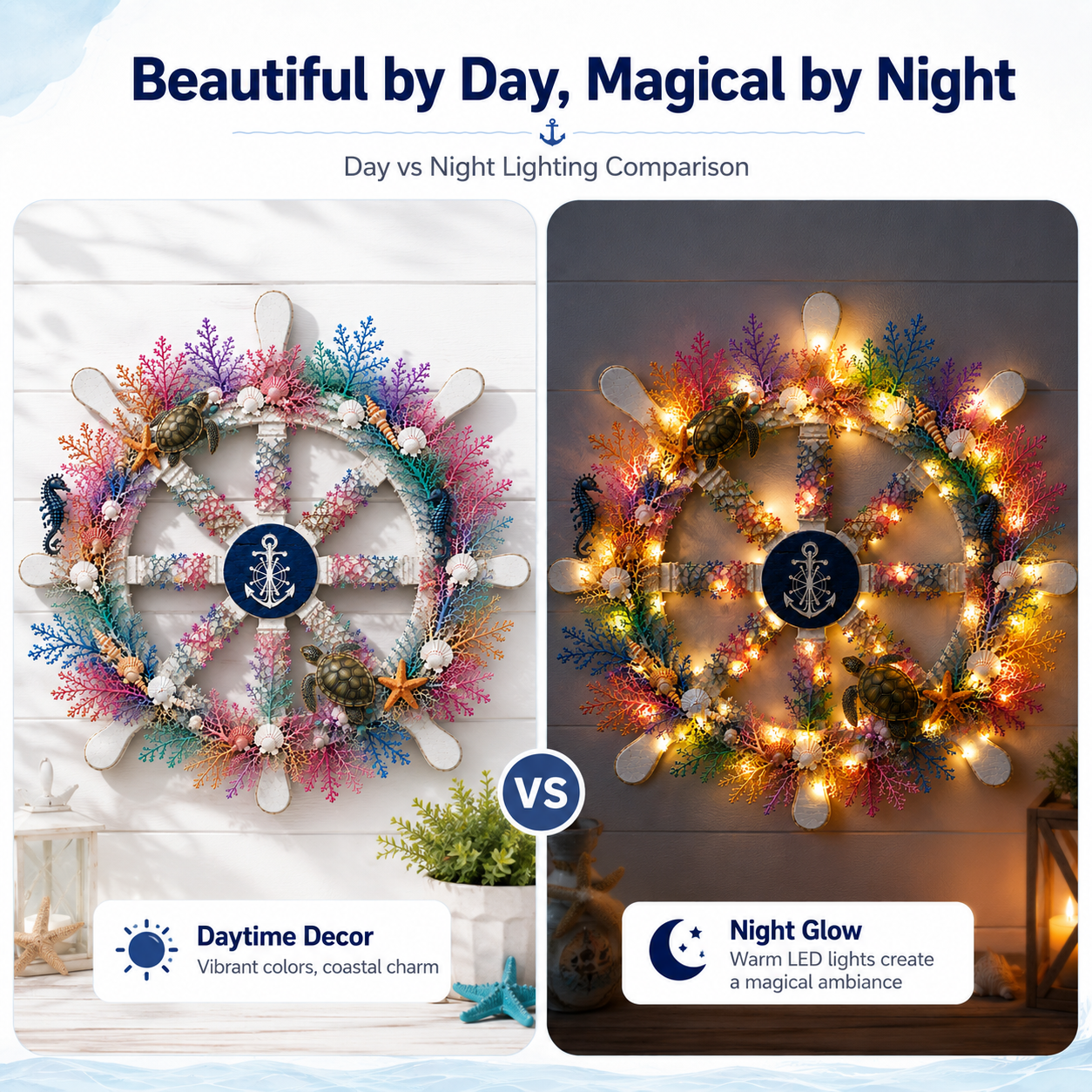 Colorful Ocean Ship Wheel Wall Decor with LED Lights and Remote Control 🌊⚓