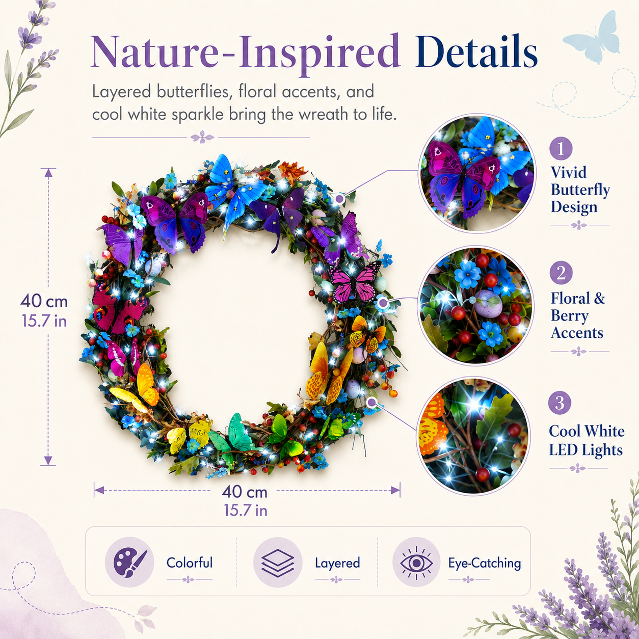 Colorful Butterfly Wreath with Cool White LED Lights and Remote Control 🦋✨