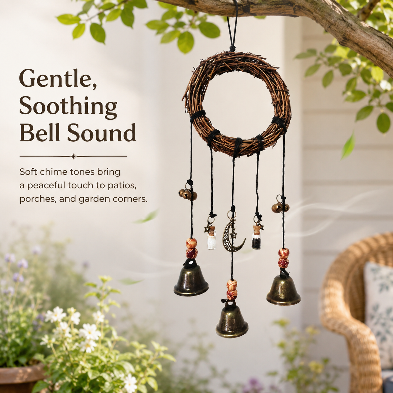 Boho Hanging Wind Chime 🔔 Rustic Bell Decor for Patio, Porch, Garden & Window