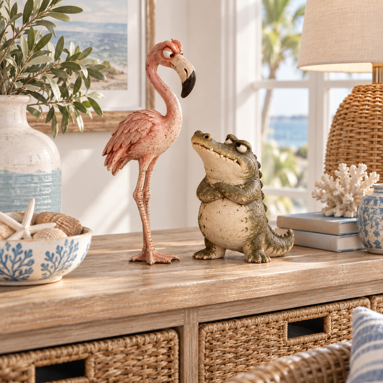 🦩Funny Flamingo & Crocodile Resin Figurines