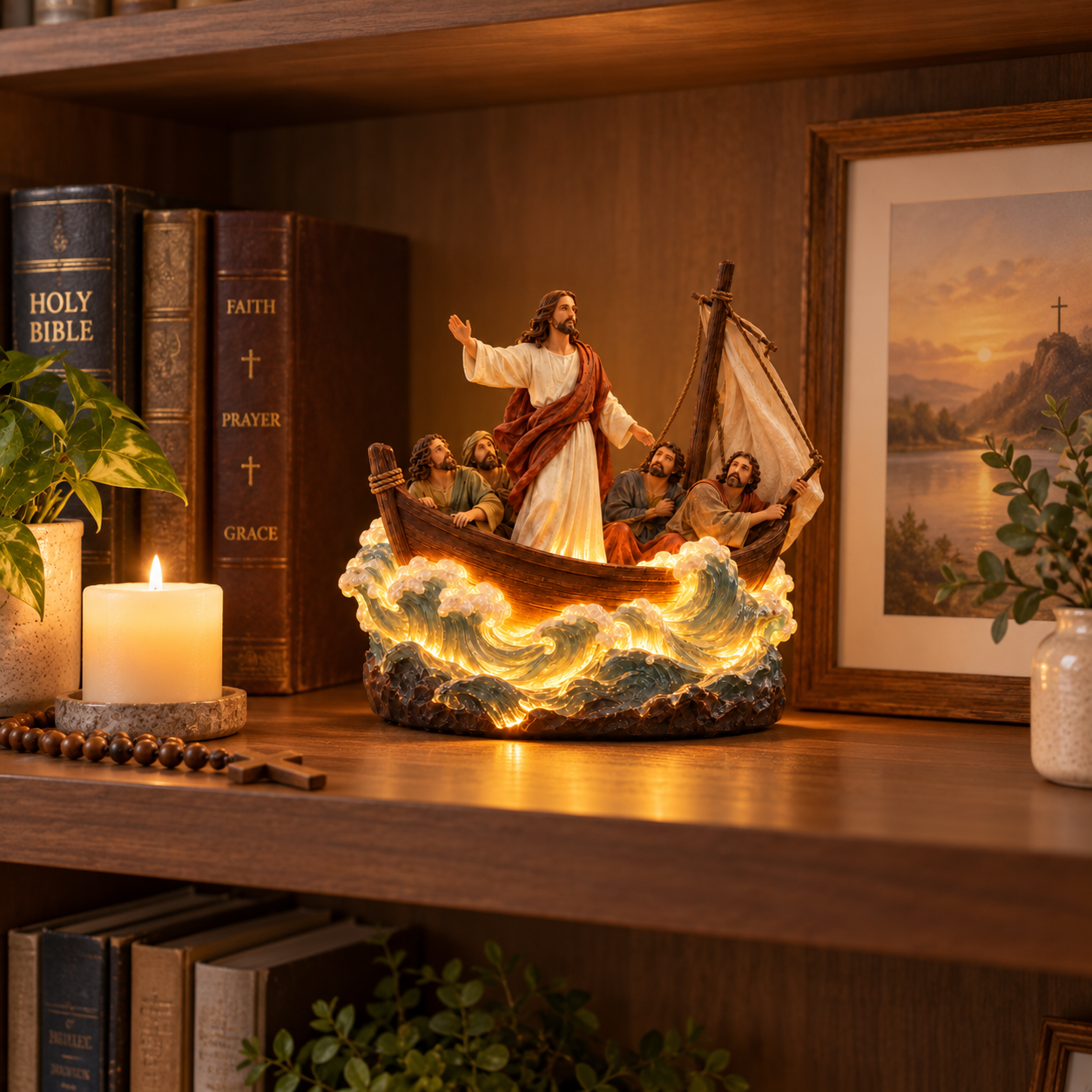 ✝️Jesus Calms the Storm Lighted Resin Figurine