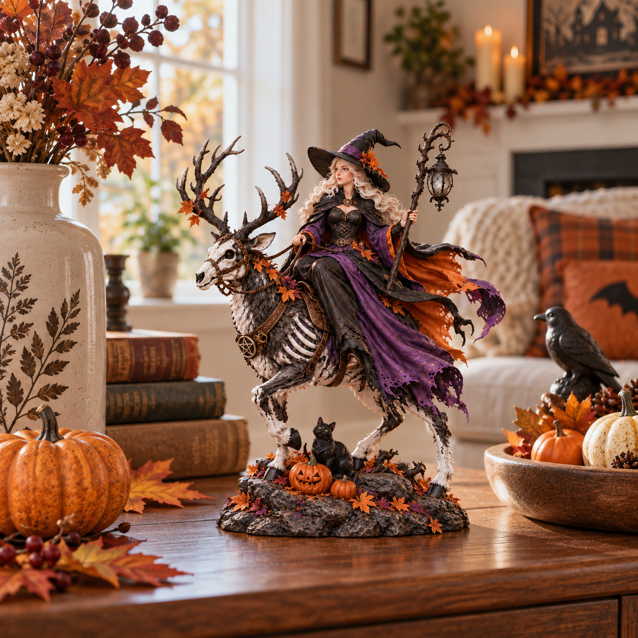 🎃Halloween Witch Riding Skeleton Deer Resin Figurine