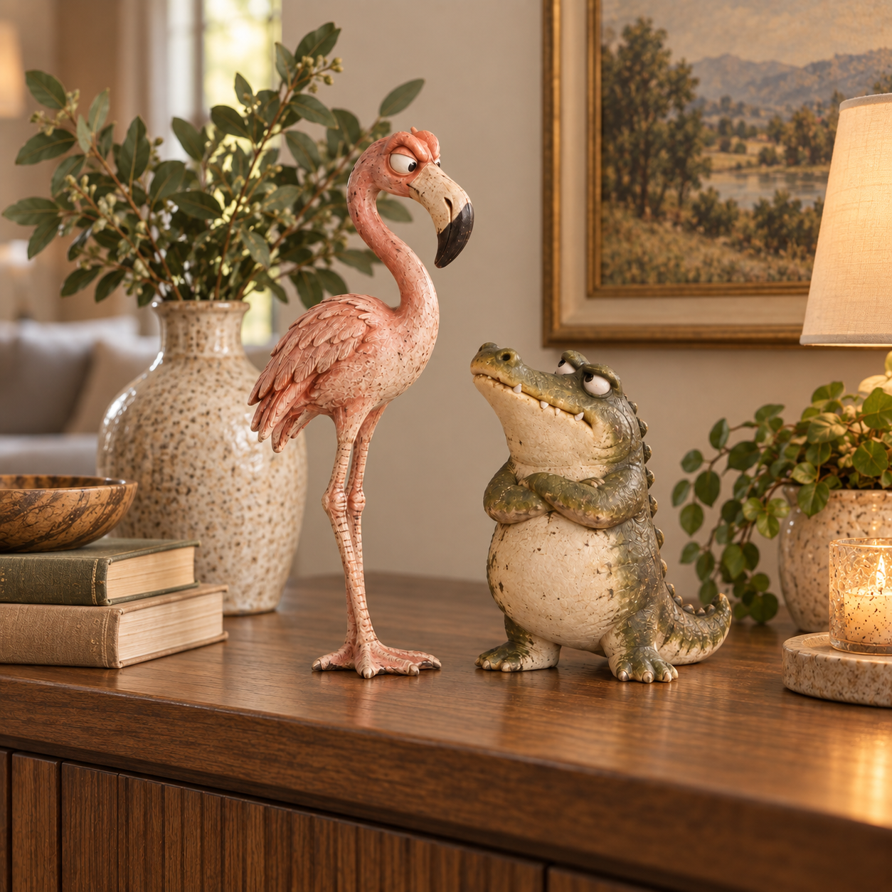 🦩Funny Flamingo & Crocodile Resin Figurines