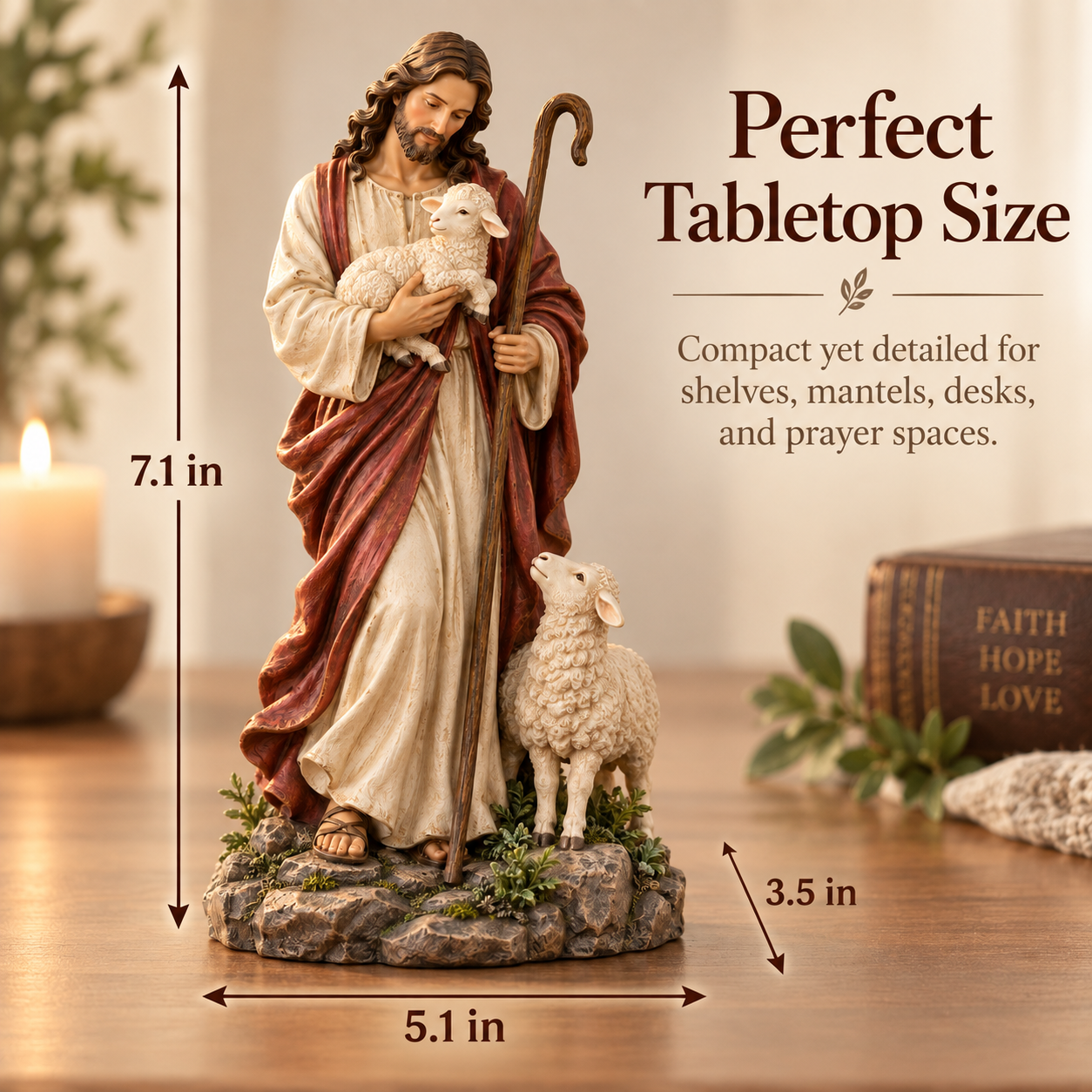 Jesus Good Shepherd Resin Figurine with Lambs✨