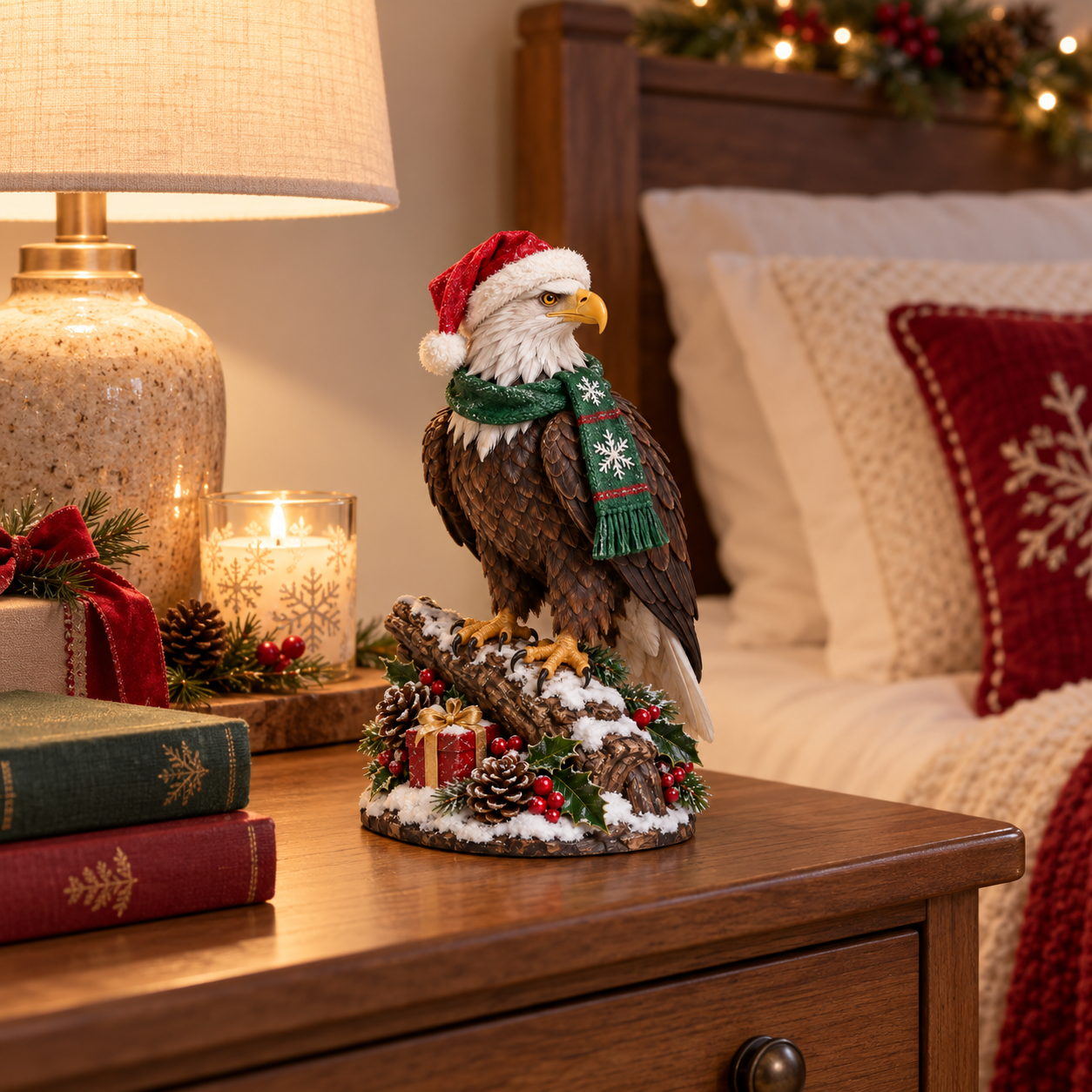 Christmas Bald Eagle Figurine with Santa Hat & Scarf🦅🎄