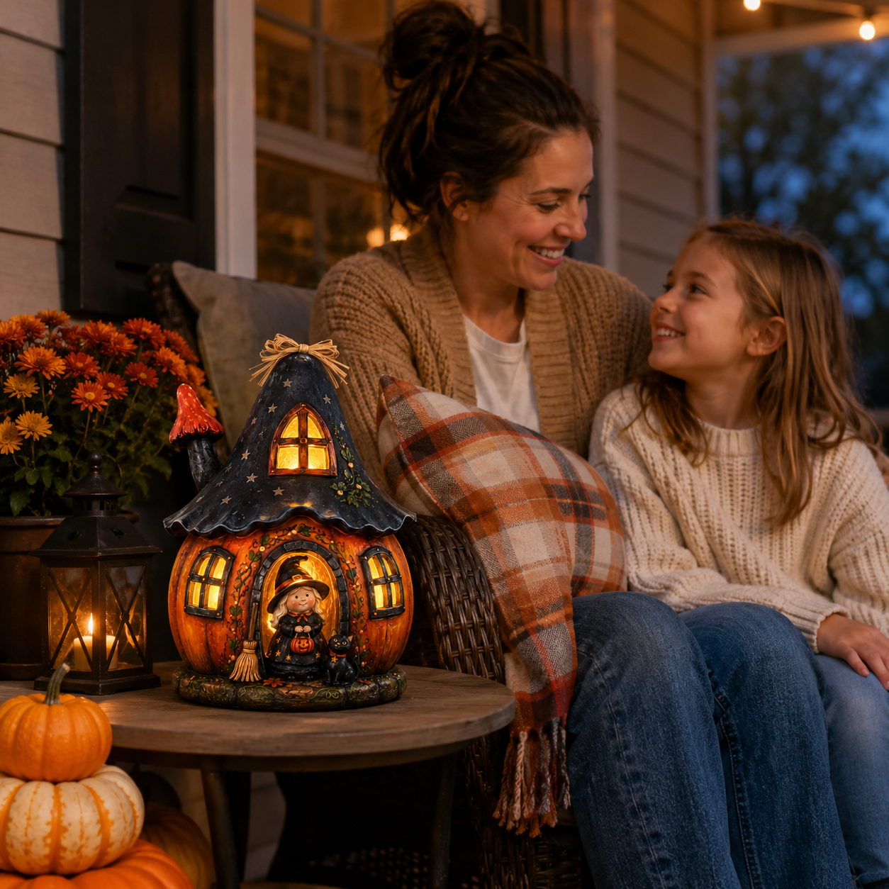 Lighted Witch Pumpkin House Resin Figurine – Remote-Controlled Halloween Tabletop Décor ✨