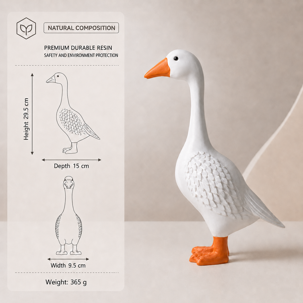 Elegant Goose Figurine – Natural Resin Decorative Statue