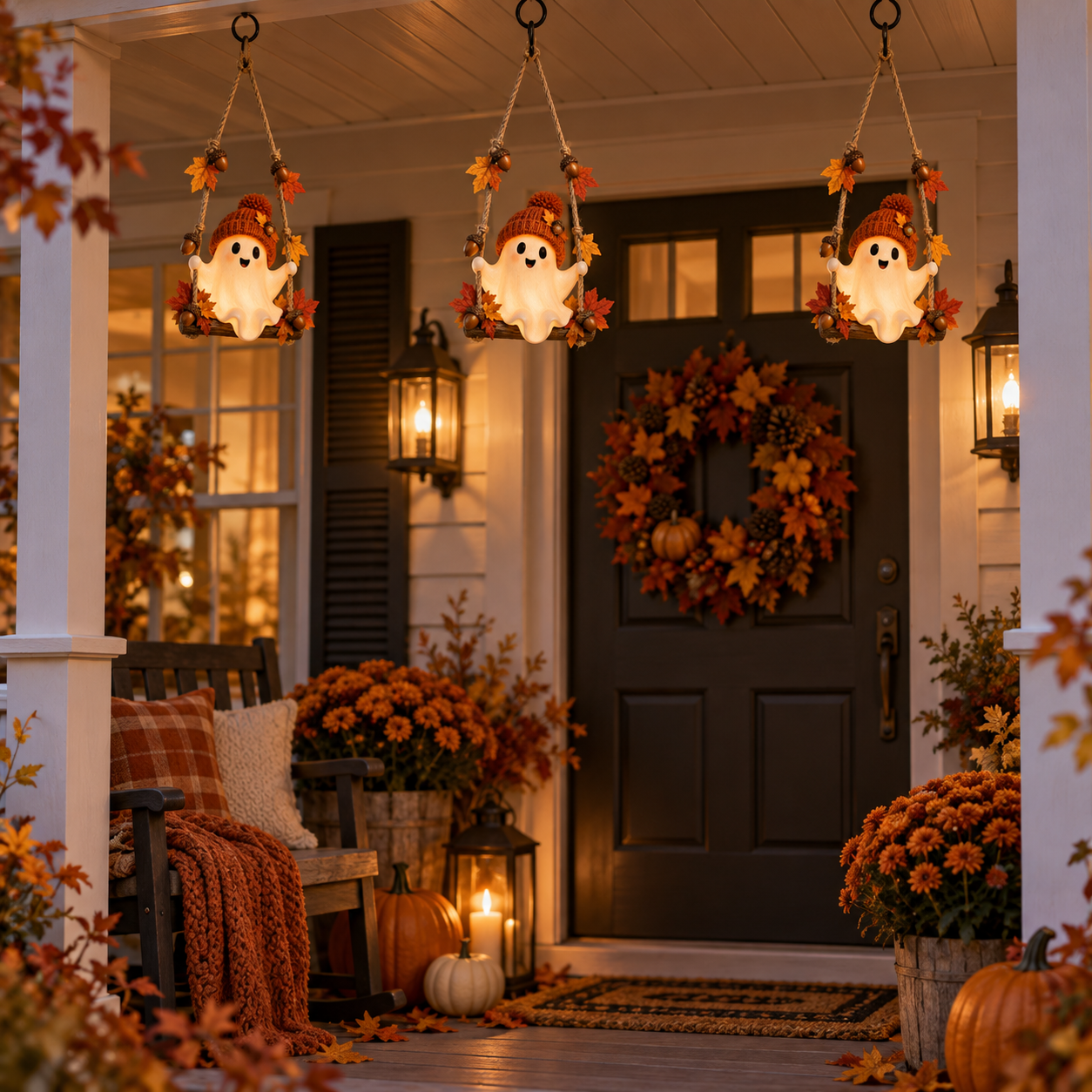 Lighted Fall Ghost Swing Hanging Decor🍂