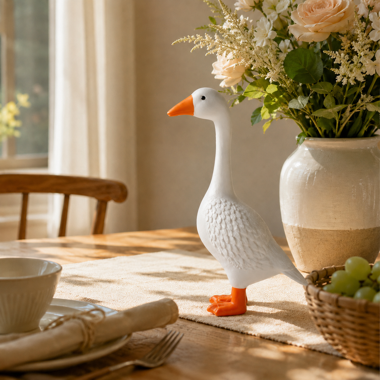 Elegant Goose Figurine – Natural Resin Decorative Statue