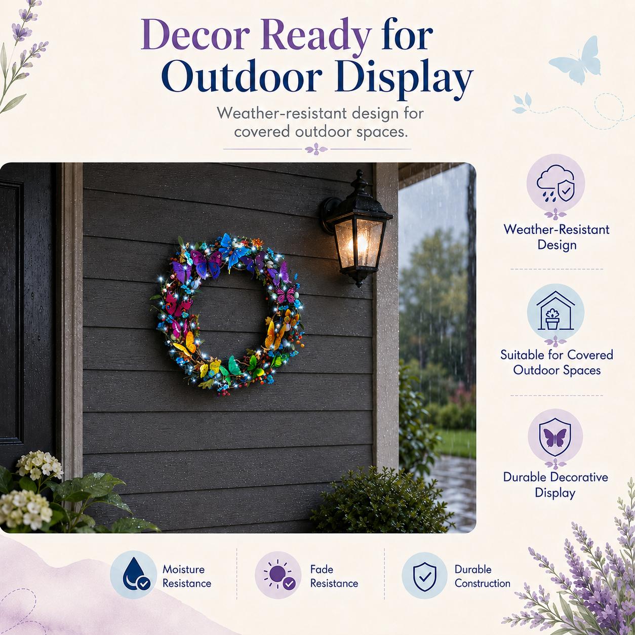 Colorful Butterfly Wreath with Cool White LED Lights and Remote Control 🦋✨